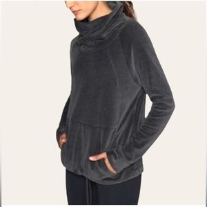 Athleta Velour Turtleneck Gray Pocket Sweater Size: S